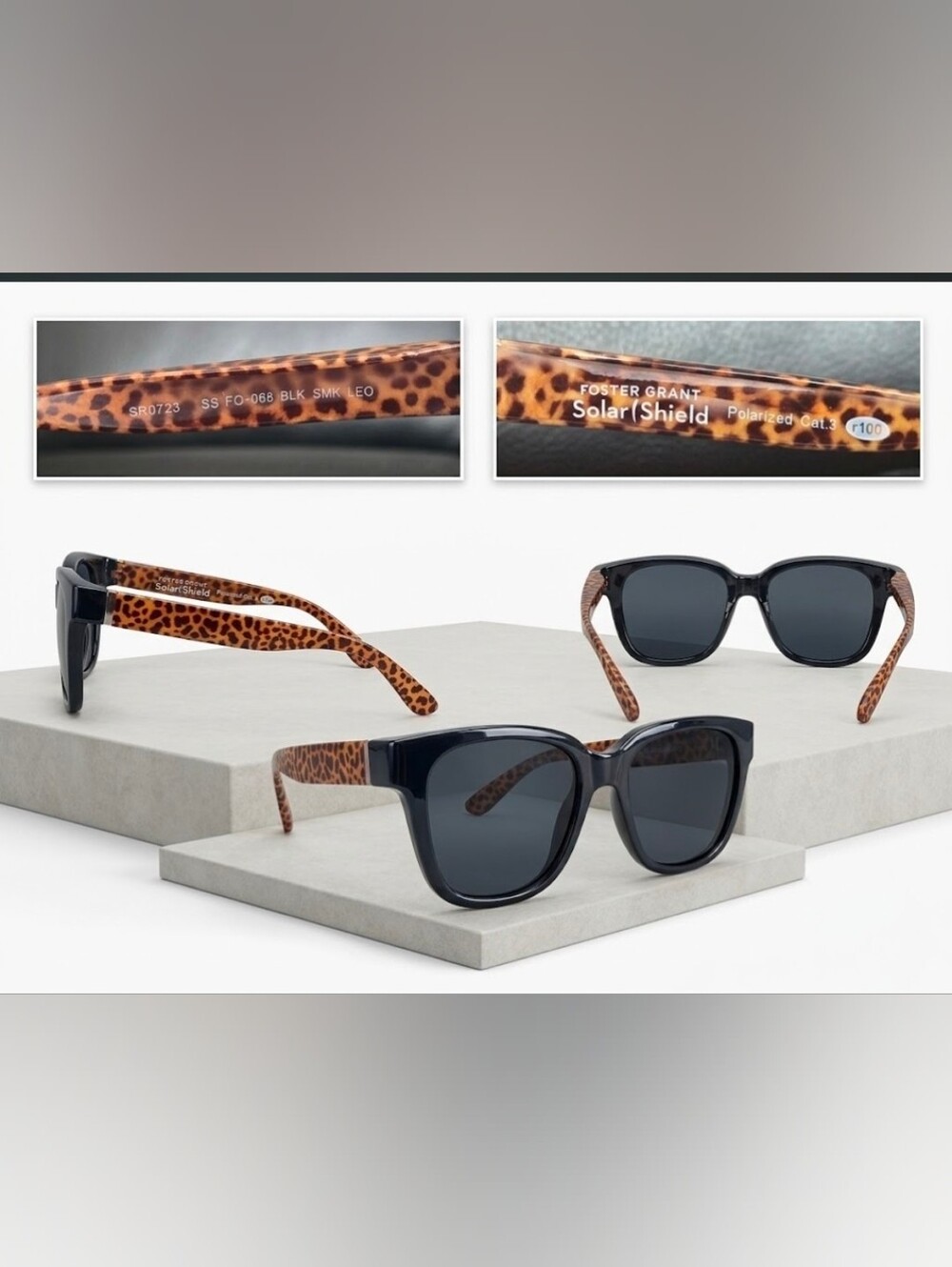 Foster Grant Solar Shield Polarized Fitsover Sunglasses (Leopard / Black)